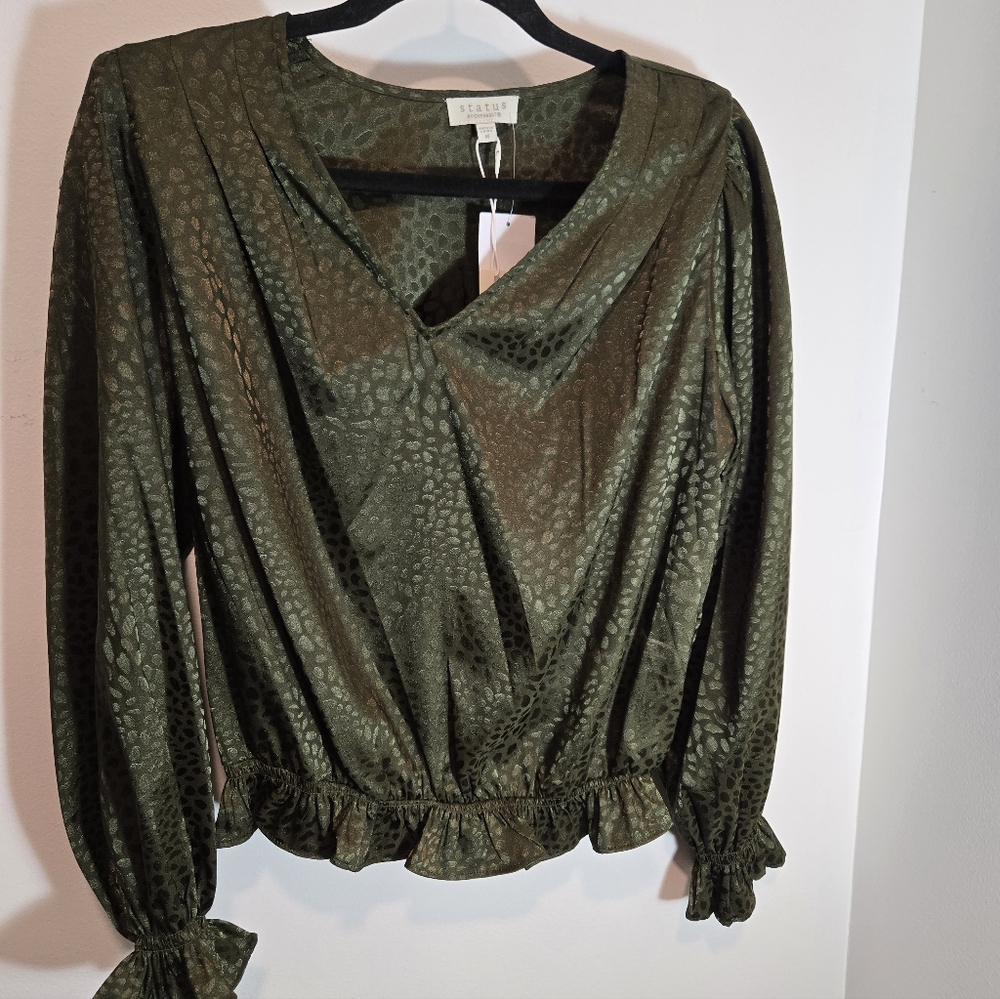 Chenault Olive Blouse with Ruffle Detail